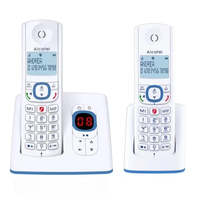 Image de Alcatel F530 Voice Duo, téléphone sans fil avec répondeur et 2 combinés, blocage d&#039;appels fonction mains libres Blanc/Bleu
