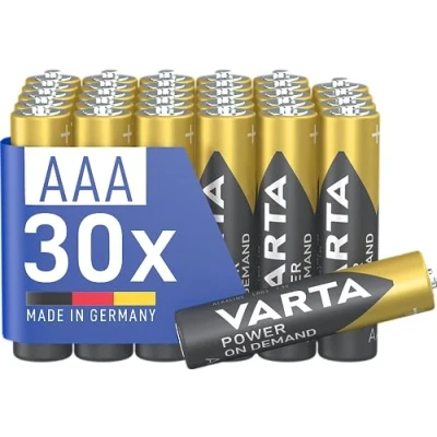 Image de VARTA Piles AAA, lot de 30, Power on Demand, Alcalines, 1,5V, pack stockage, pour accessoires informatiques, smart home, lampes poche, Made in Germany [Exclusif sur Amazon]