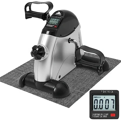 Image de EVOLAND Mini vélo d&#039;appartement, pédalier d&#039;exercice sous Le Bureau avec poignée, résistance réglable, écran LCD, Tapis antidérapant, entraînement de Fitness à la Maison et au Bureau, Unisexe