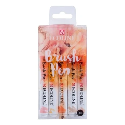 Image de Ecoline Brush Pen Set de 5 Marqueurs pointe feutre Teintes beige rose à dégrader pour lettering, dessin &amp; journaling