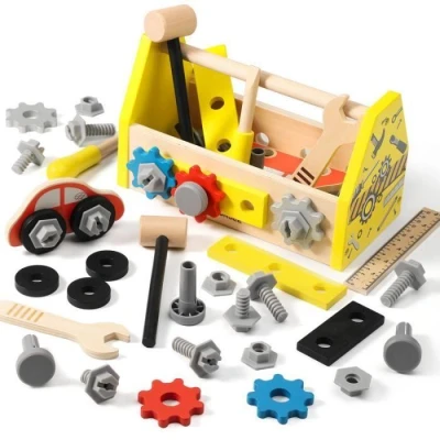Image de Boite à outils en bois jouet d&#039;imitation partir de 3 ans jaune