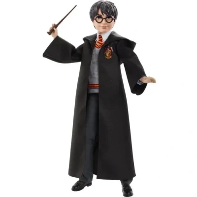 Image de Mattel Harry Potter Poupée articulée de 26 cm en uniforme Gryffondor tissu avec baguette magique, à collectionner, jouet enfant, FYM50