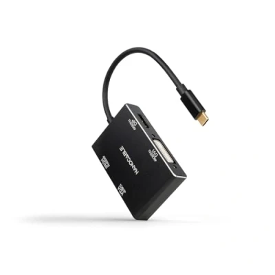 Image de NANOCABLE 10.16.4307 Convertisseur USB C Mâle vers HDMI + DVI DisplayPort VGA, Couleur Noir, 10 cm