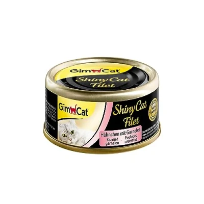 Image de GimCat ShinyCat filet Poulet aux crevettes Aliment pour chats à base de juteux sans sucre ajouté adultes 48 boîtes (48 70 g)