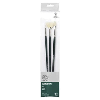 Image de Winsor &amp; Newton Winton Pinceau Manche Long Set de 3 (Rond 2, Plat 4, Eventail 3)