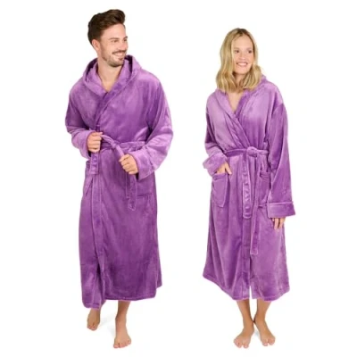 Image de Blumtal peignoir de bain femmes et hommes en polaire doux moelleux avec capuche &amp; poches avant pratiques, certifié Oeko TEX®, taille L, couleur lilas