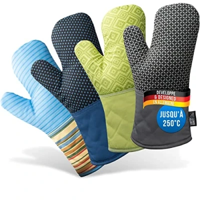Image de LauterSchutz® Gants de Four en Paire avec revêtement Silicone pour Un Soutien Optimal et Une résistance à la Chaleur (Chaleur Contact: 250 C) dans différentes Couleurs (Coloré/Bleu Clair)