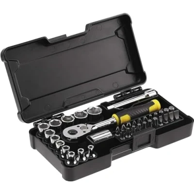 Image de Stanley Stmt82672 0 Coffret De Douilles ¼’’ + Cliquet 72 Dents 1 Rallonge 75Mm Porte Embout 22 Embouts Boite Compacte Et Résistante Jeu 37 Pièces