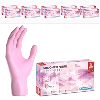 Image de ARNOMED gants jetables rose, nitrile taille S, gant jetable 1000 pièces (10 boîtes), en non poudrés &amp; sans latex, cuisine, a usage unique XS, M L