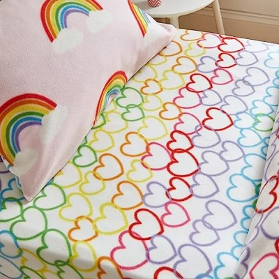Image de Catherine Lansfield Drap Housse en Polaire pour lit Simple Motif cœurs Arc Ciel Rose