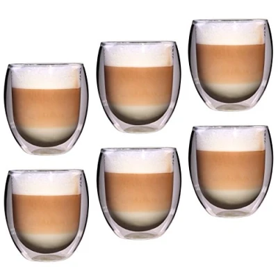 Image de Feelino Mug a Cafe, Tasse 4x Double Paroi, Tasses Cafe en Verre Original de 400ml, Paroi au Design Flottant, Mugs Transparent pour Café, Cappuccino, Macchiato, Latte, Thés