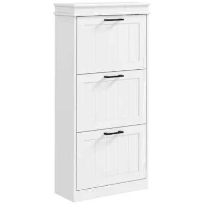 Image de HOMCOM Meuble à Chaussures, Armoire 3 Portes abattants, étagères réglables, pour entrée, Couloir, 54 x 24 117,5 cm, Blanc