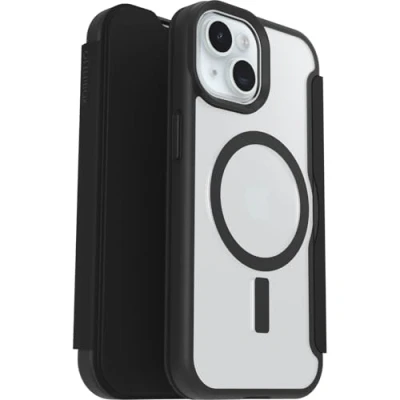 Image de OtterBox React Series Folio Coque pour iPhone 16e, 15, 14, 13, Antichoc, Anti Chute, avec Emplacement Carte, testé Selon Les Normes Militaires Transparent, Noir, Livré sans Emballage