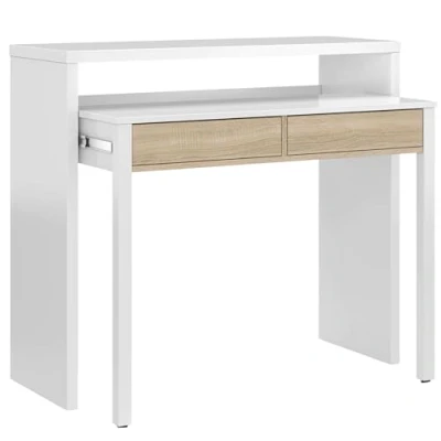 Image de LOUNGITUDE Bureau Console Extensible 2 tiroirs L100 cm Blanc/chêne