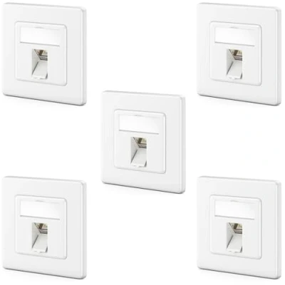 Image de deleyCON 5x Prise Réseau CAT7 1 Port LAN de Données Encastrée + Module Keystone CAT 7 Sortie à 45 RJ45 DSL pour Câble Brassage et Pose