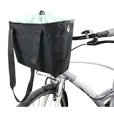 Image de Panier Velo Avant HAPO G Shopping Accessoire Velo, Electrique (VAE), VTT, VTC, vélo de Ville, Pliant Grande capacité 12 L Noir et Vert 34 x 16,5 23 cm