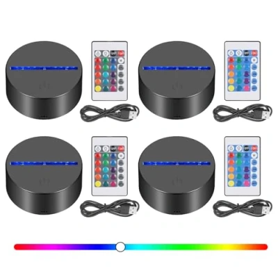 Image de Apritsce Pack de 4 Base LED, Lumineuse Led avec TéléCommande, Lampe Veilleuse 3D 16 Couleurs à Intensité Variable pour Chambre Coucher, D&#039;Enfant, Salon, Bar
