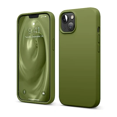 Image de elago Coque Silicone Liquide Compatible avec iPhone 13 (6.1), Case en Premium, Étui Protection Complète Cover Antichoc à 3 Structure, Microfibre Douce Empêche Les Rayures (Vert Cèdre)