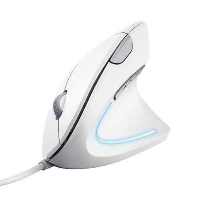 Image de Trust Verto Souris Verticale Ergonomique, Filaire, Prévention Syndrome de la et Epicondylite, 1000/1600 DPI, 6 Boutons, LED, pour Droitier, PC, Ordinateur, Portable, Mac Blanc