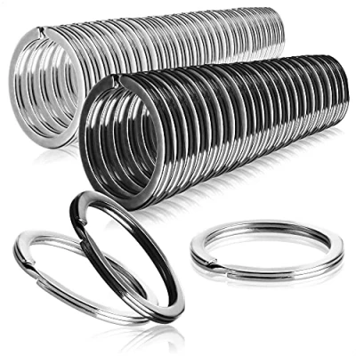 Image de com four® porte clés 50x en fer, gamme de pendentifs métal, plat, argenté et noir mat pour le clés, Ø 25 mm (050 pièces mélanger à plat)