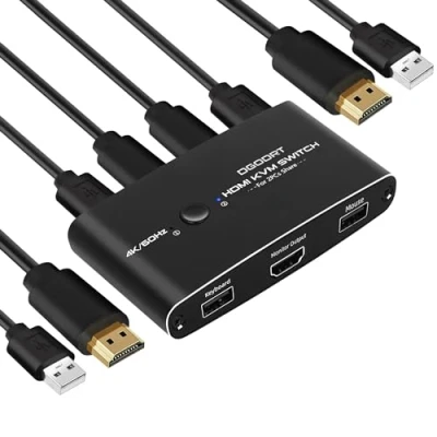 Image de Commutateur KVM HDMI Switch 4K 60Hz 2 Ports 2PC 1 Monitor USB pour Ordinateurs Partageant Clavier, Souris, avec Câbles et