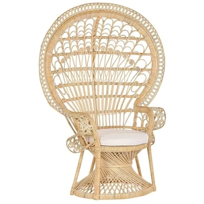 Image de Fauteuil Style Bohème avec Coussin Assorti en Rotin Clair Emmanuelle