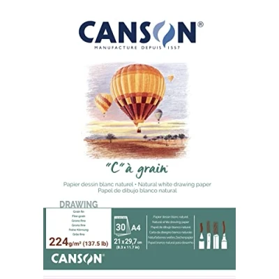 Image de CANSON &quot;C&quot; à Grain Bloc 30 feuilles de papier dessin fin A4 224g/m² Blanc naturel