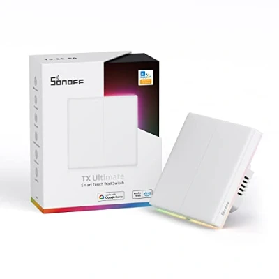 Image de SONOFF T5 2Gang WiFi Interrupteur Sans Fil Tactile, 2 way Mural Intelligent, Tactile Complet, Lumière LED, Sonnette Smart Wall Switch Compatible avec Alexa, Google Home, 10A/2400W