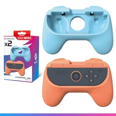 Image de Oniverse Pack de poignées compatible avec Nintendo Switch 2 Kit grips confort pour Joy Con, Accessoires 2, ergonomiques, Orange et Bleu