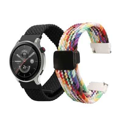 Image de kwmobile Bracelet Compatible avec Huami Amazfit Bip 5 Unity/Amazfit / GTR 4 2X de Rechange en Nylon pour Fitness Tracker Noir Multicolore