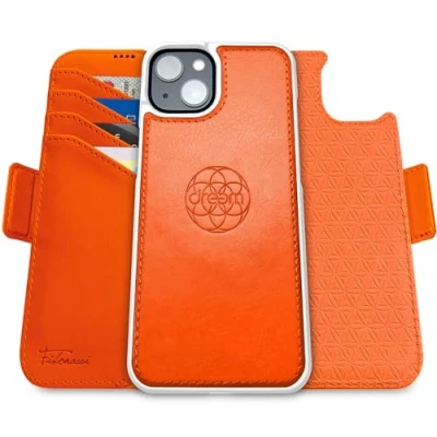 Image de dreem Fibonacci Compatible avec iPhone 15 Plus funda cartera / 2 en 1 étui Antichoc et Folio Amovible Cuir végétal, MagSafe, Protection RFID [Orange]