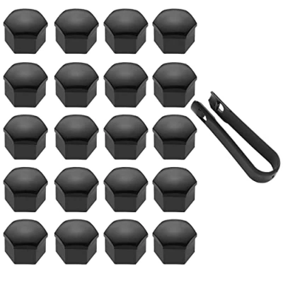 Image de LICQIC 20 Pcs Capuchon d&#039;écrou de Roue 19mm Capuchons Boulon Roue, Cache écrous Pneu hexagonaux avec Ensemble d&#039;outils démontage pour Voitures, Noir