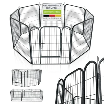 Image de Juskys Enclos pour Chiots Plus 160 x 80 cm — Parc 8 pièces en métal avec Porte Grille Chiots, Lapins et Petits Animaux