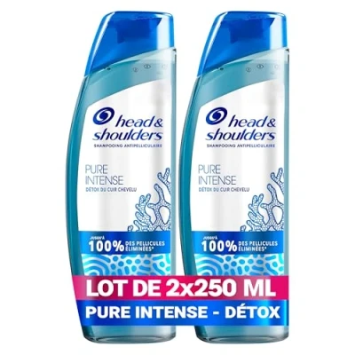 Image de Head &amp; Shoulders Pure Intense Détox Du Cuir Chevelu Shampooing Antipelliculaire 2x250 ml, Aux Minéraux Marins, Pour Gras, Jusqu’à 100 % des pellicules éliminées