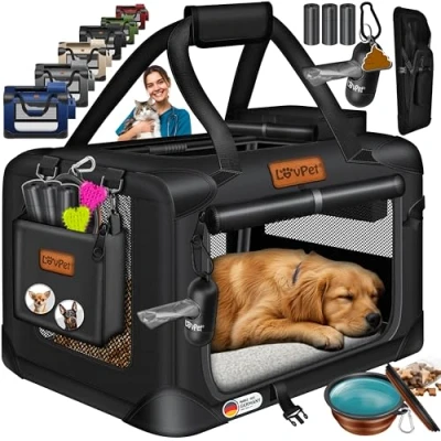Image de Lovpet® Caisse pour Chien de Transport Pliable avec écuelle Sac Animaux domestiques, Chiens et Chats, Le Noir, XXL