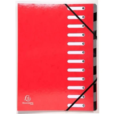 Image de Exacompta Réf. 53925E 1 trieur HARMONIKA Iderama avec élastiques et fenêtres découpées dos extensible en carte lustrée pelliculée 12 compartiments dim 24,5x32 cm A4 couleur rouge