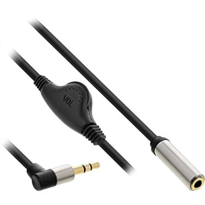 Image de Inline 99253C Slim Cable audio jack 3,5 mm ST coude vers femelle avec controle du volume 0,25 m
