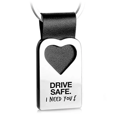 Image de FABACH porte clés en forme de cœur avec gravure cuir Conduite prudent bonheur Pendentif voiture pour partenaire Drive Safe I Need You