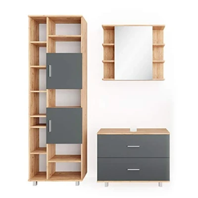 Image de VICCO ILIAS Ensemble mobilier de salle bains, miroir, commode, meuble sous vasque, placard, bains