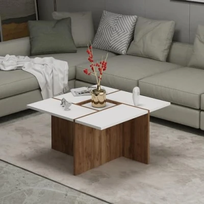Image de HOMIDEA Silva Table basse de salon moderne d&#039;appoint au design tendance (blanc/chêne)
