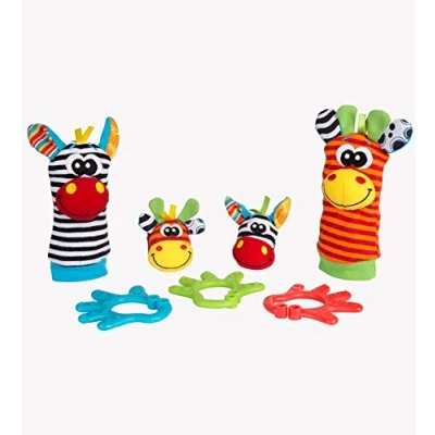 Image de Playgro Coffret Cadeau Amis de la Jungle, 7 Pièces, Avec Hochets pour les Mains et Chevilles, Dès 0 Mois, Multicolore, 40190