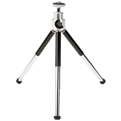 Image de Amazon Basics Mini trépied ultra léger Hauteur réglable Pieds en caoutchouc, Noir, Argent