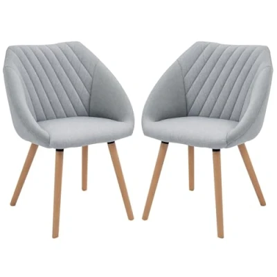 Image de HOMCOM Lot de 2 Chaises Salle à Manger Design scandinave Pieds effilés Bois hêtre Assise Dossier accoudoirs ergonomiques Lin Gris
