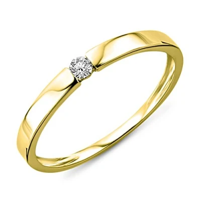 Image de MIORE Bague pour Femmes de Fiançailles Solitaire avec Diamant 0.05 Ct en Or jaune 9 Carat / 375 Or, Bijoux