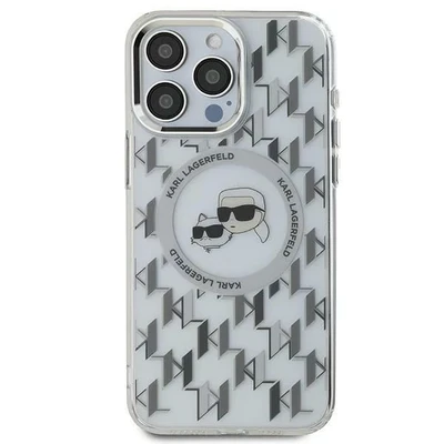 Image de Étui Karl Lagerfeld KLHMP15SHMCKMHT iPhone 15 6.1 transparent étui rigide IML Monogram Karl&amp;Choupette Head MagSafe Neuf