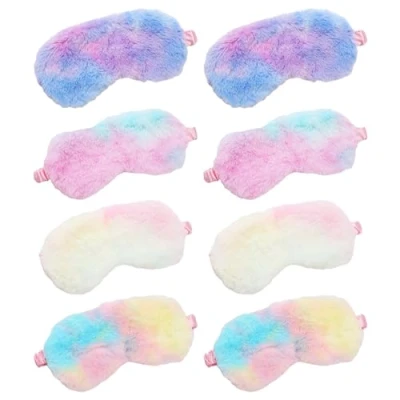 Image de Lot de 8 masques pour les yeux colorés en peluche le sommeil des enfants, protègent convient la sieste, voyages et d&#039;autres occasions, cadeaux idéaux