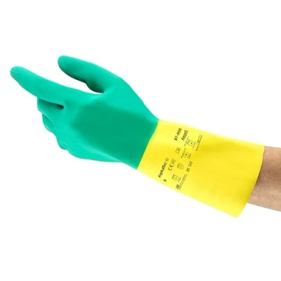 Image de Ansell AlphaTec 87 900 Gants de Travail Multifonctions, Résistance Chimique, Design Durable avec Excellente Préhension, Finition Intérieure en Coton, Gant Homme Femme, Vert, Taille M (12 Paires)
