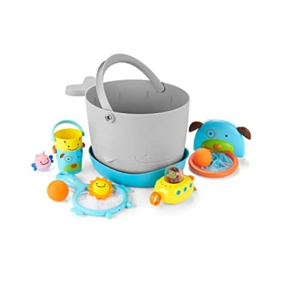 Image de Skip Hop Seau rempli de jouets bain pour bébé, jouet et seau, gris