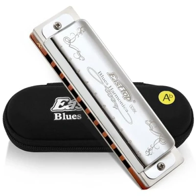 Image de East Top 10 trous 20 tons 008K Diatonic harmonica Key of Ab avec couvercle argenté, standard pour adultes, joueurs professionnels et étudiants