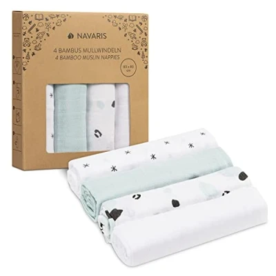 Image de Navaris Lot 4X Couverture Viscose Bébé Serviette d&#039;Emmaillotage 80 x cm pour Nouveau Né Tapis Bavoir Couette Couche Culotte